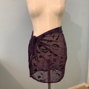 90's Y2k Purple sheer Floral Unique Sarong cover up One Size